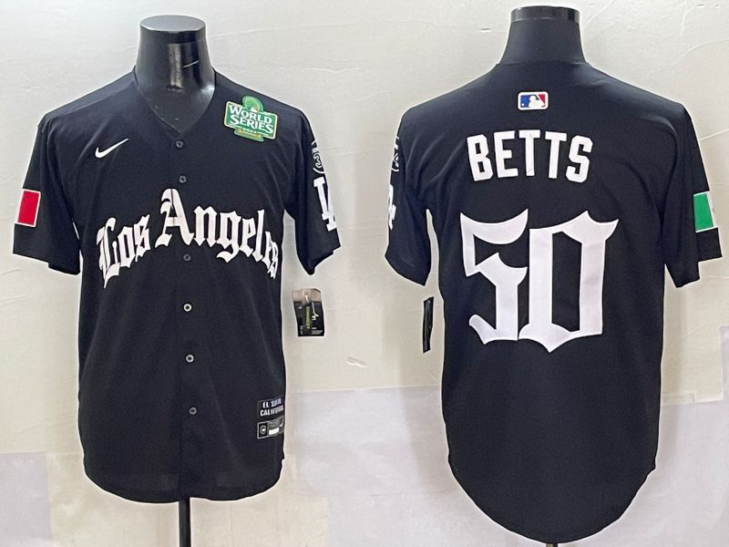 Men Los Angeles Dodgers #50 Betts Black Five generations Joint Name 2025 Nike MLB Jersey style 6